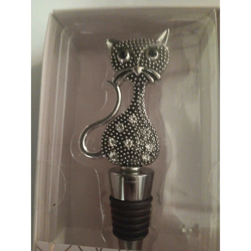 Wine Stopper Cat Silver & Black